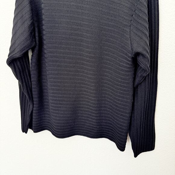 [Armani Collezioni] Black 100% Wool Boat Neck Sweater Classic Ribbed Sz Large L - Picture 5 of 8